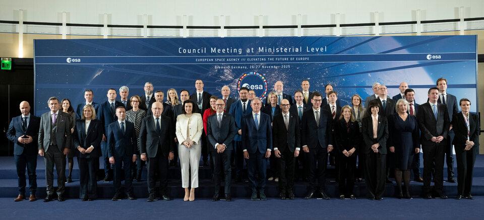 Debrief: ESA Funding Summit Reflects Urgency Of European Space Agenda Group of people standing for ESA council meeting