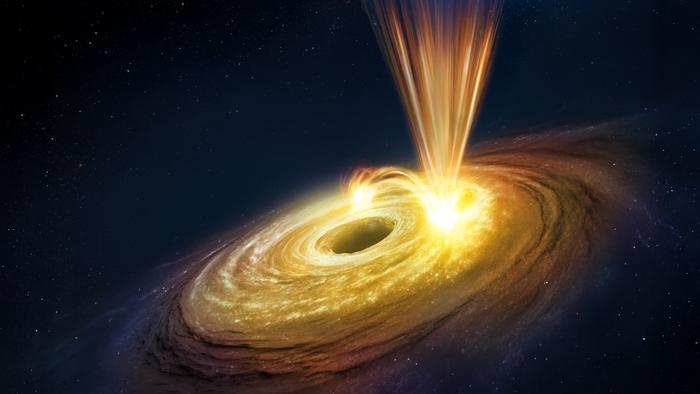 Artist’s impression of the flaring, windy black hole in galaxy NGC 3783