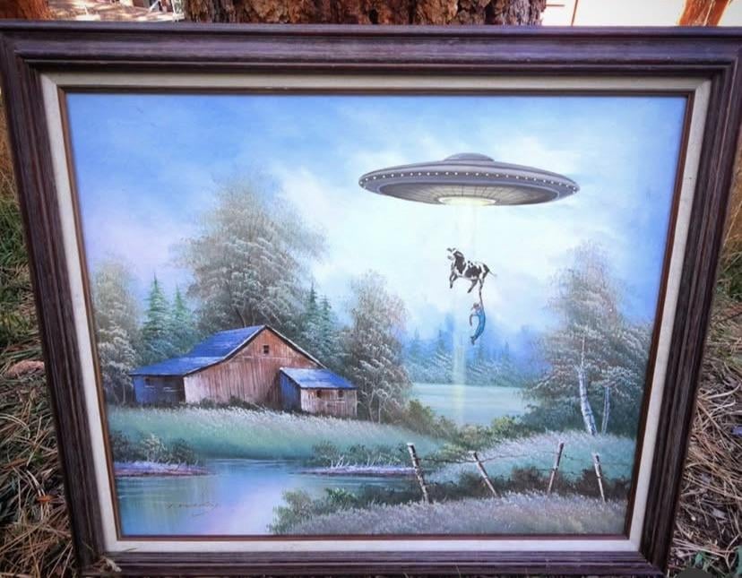 I painted my first UFO abduction scene!