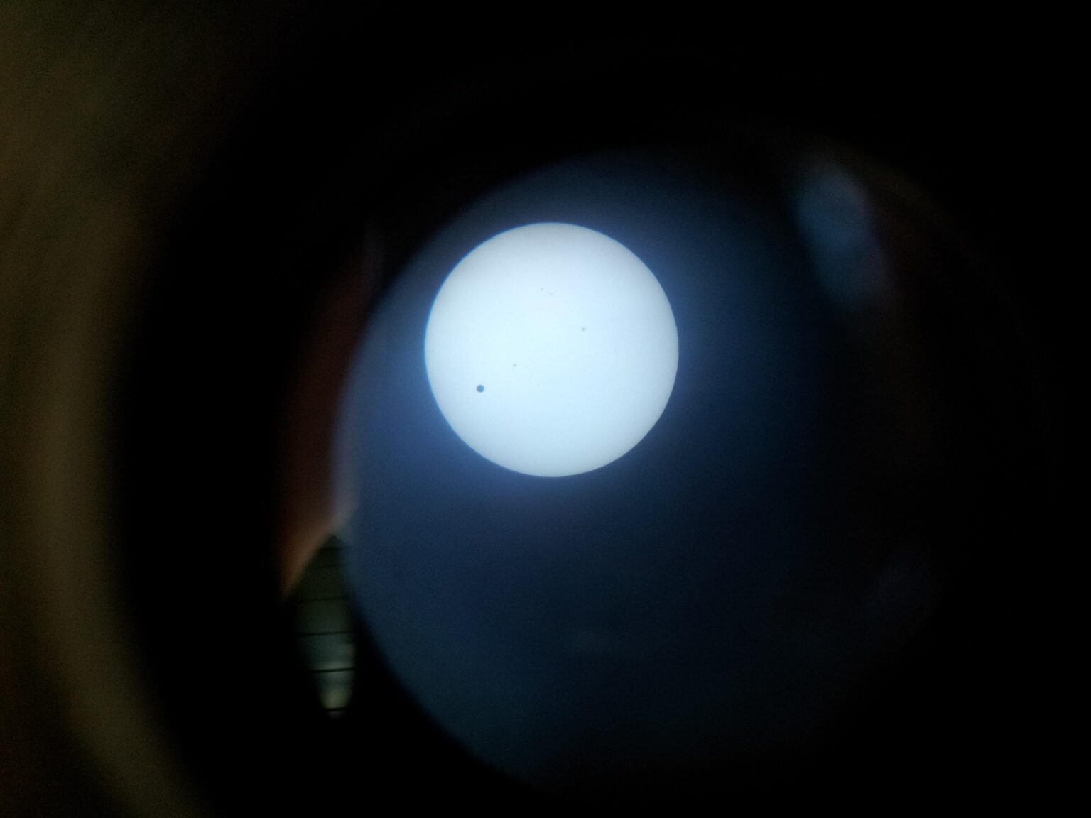 Photo of the 2012 transit of Venus, taken with a 4-inch Tasco telescope and a homemade solar filter.