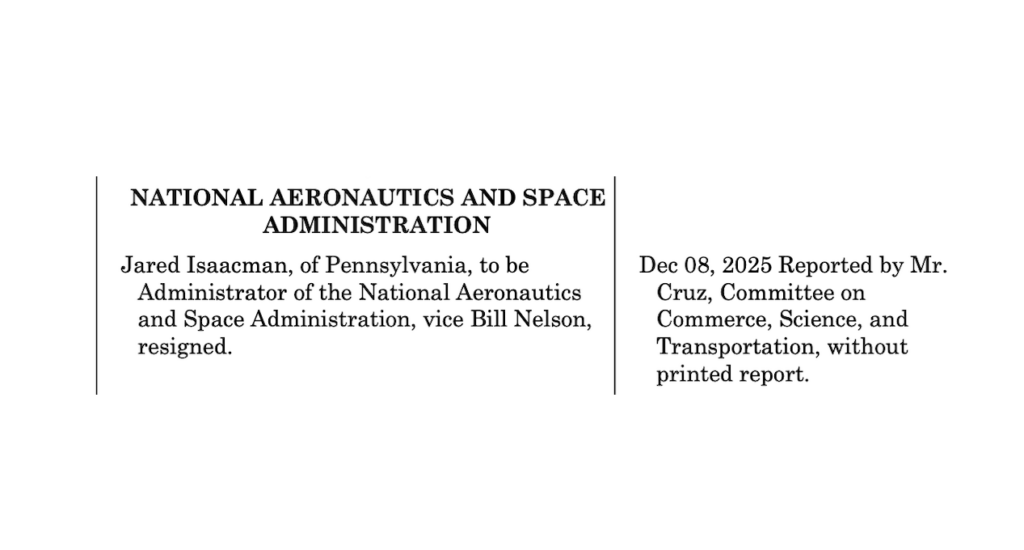 Isaacman’s Nomination Moves Up A Notch