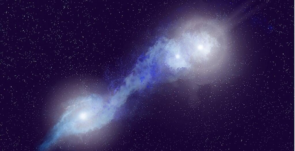 Three black holes light up at once in rare three-galaxy collision