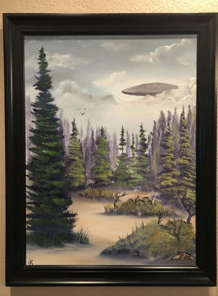 After MANY hours, I finally finished my UFO painting!