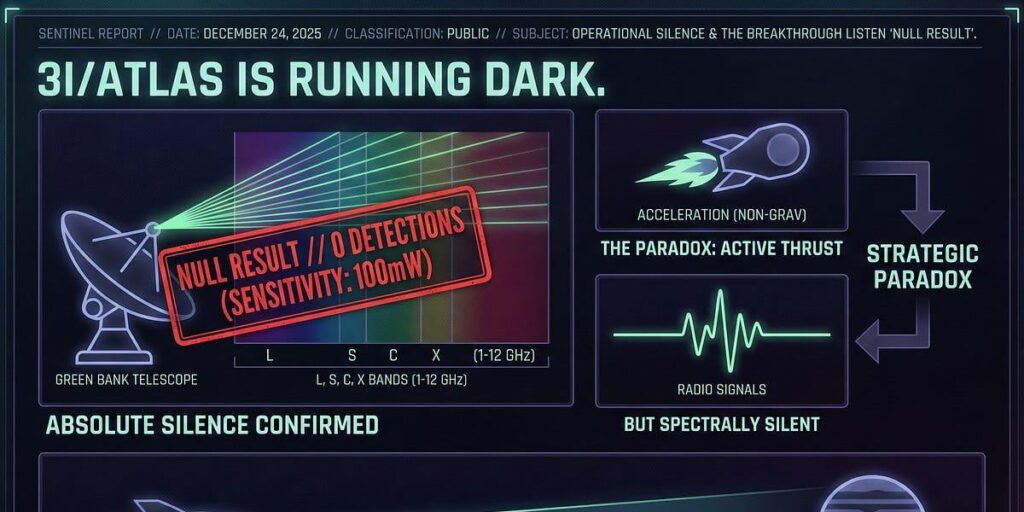 The new SETI paper claims 3I/Atlas is "silent." Here is why a Null Result actually supports the "Stealth" hypothesis.