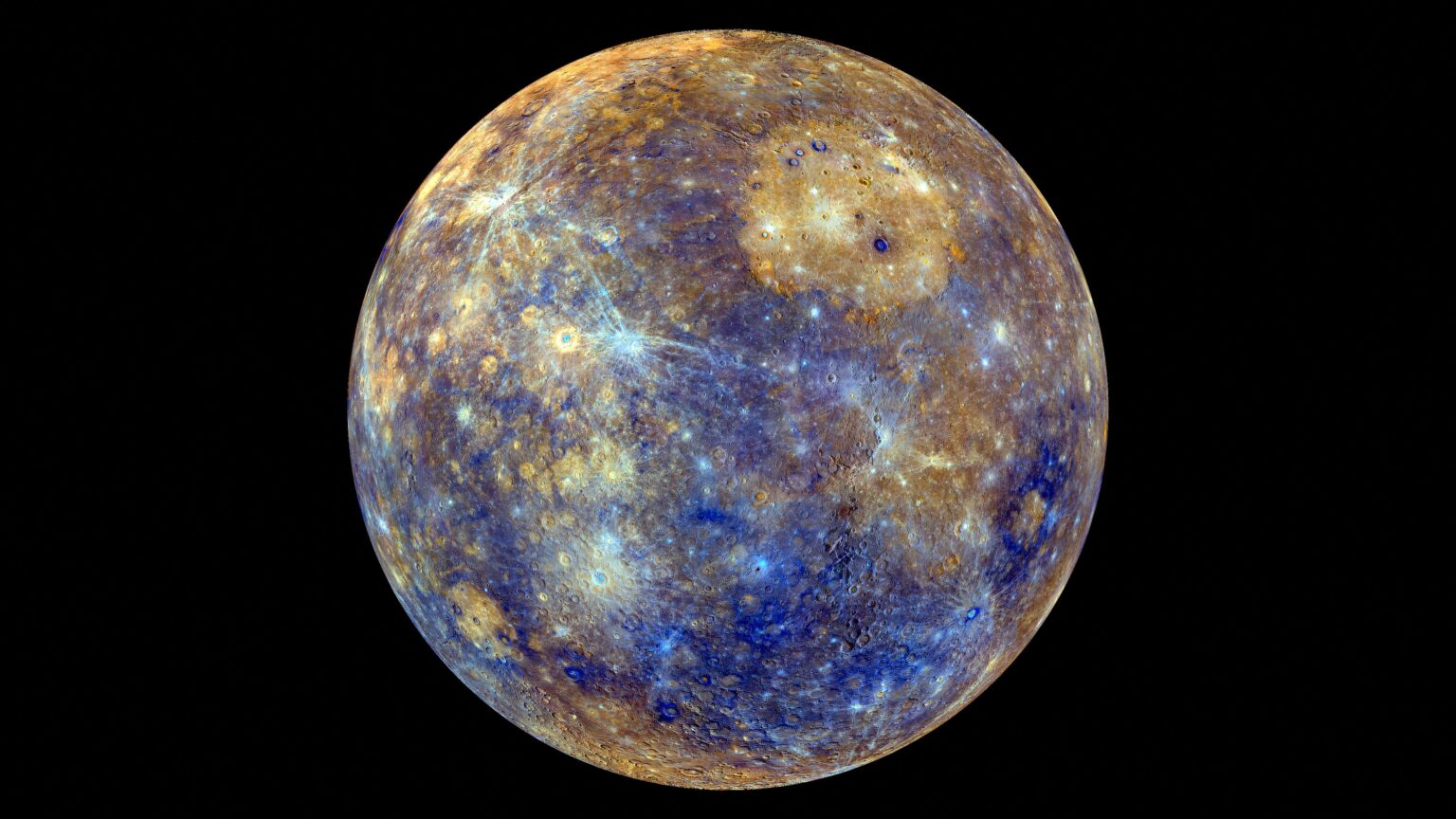 Mercury - colors enhance the chemical, mineralogical, and physical differences between the rocks that make up Mercury's surface.