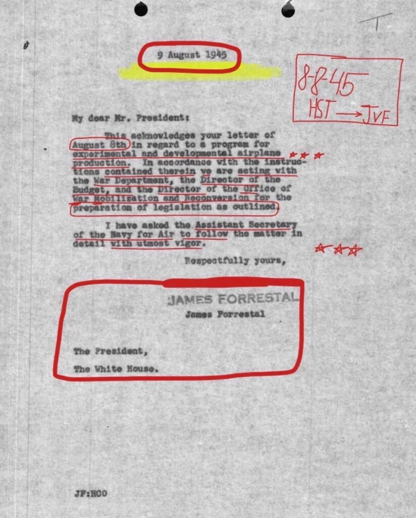 Two Days After Hiroshima, Truman Directed His Navy Secretary to Launch an “Experimental Airplane Development Program”