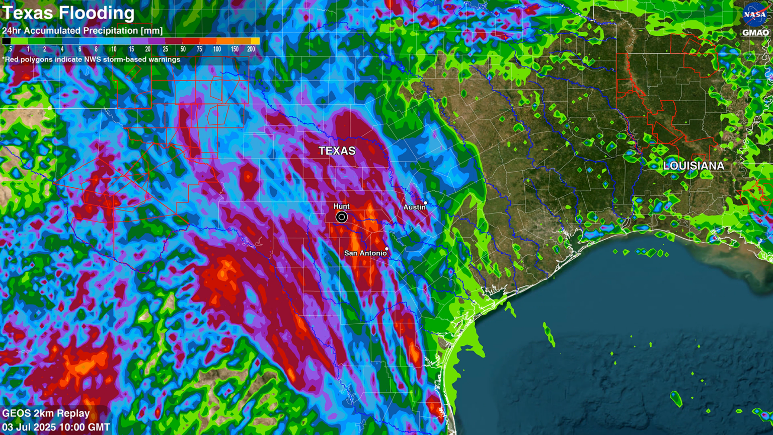NASA SVS | Tracking Weather Extremes: July 2025 Texas Precipitation and Guadalupe River Flooding