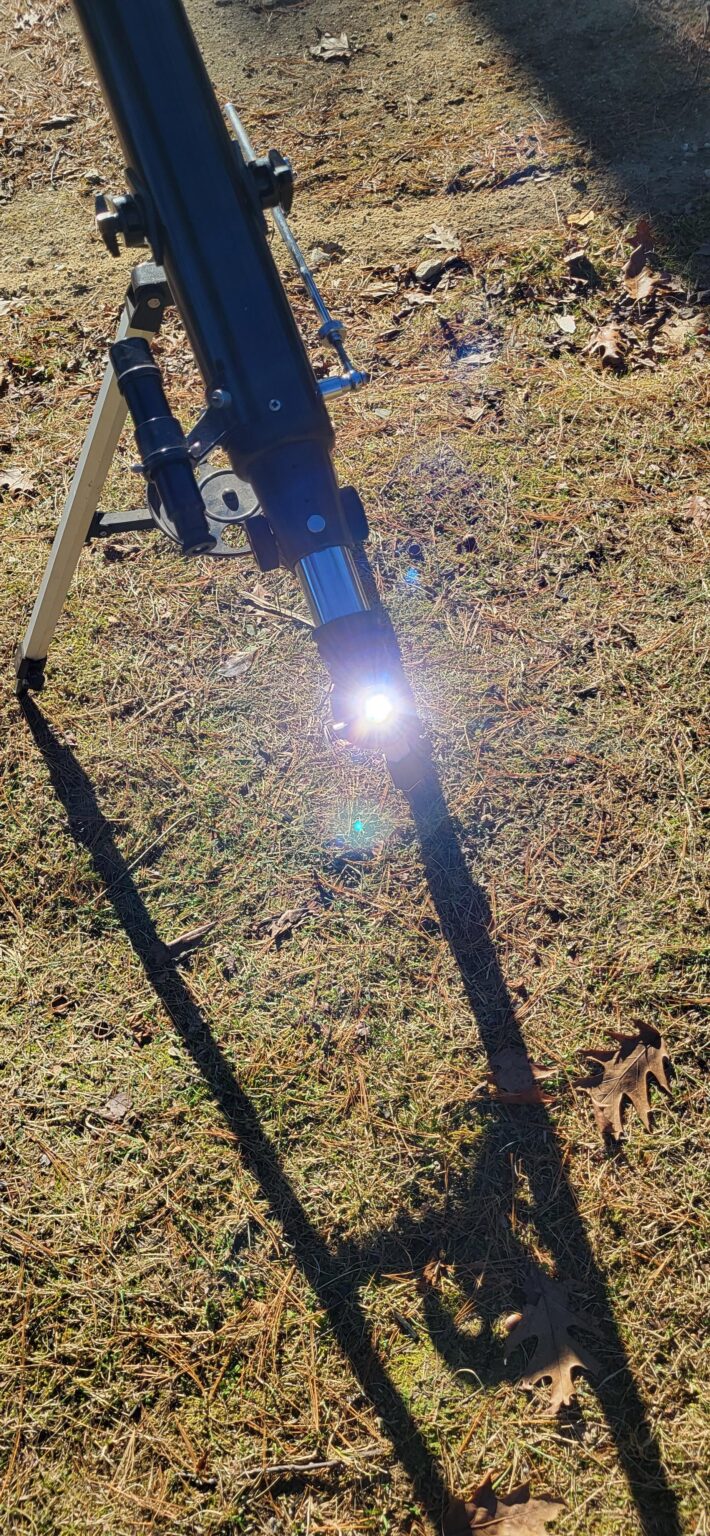 How a telescope lenses looks when pointed directly at the Sun. Make sure to use a filter