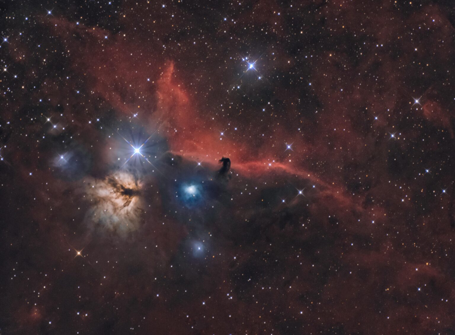 Horse head and flame nebula shot on my stock Nikon Z6 [OC]