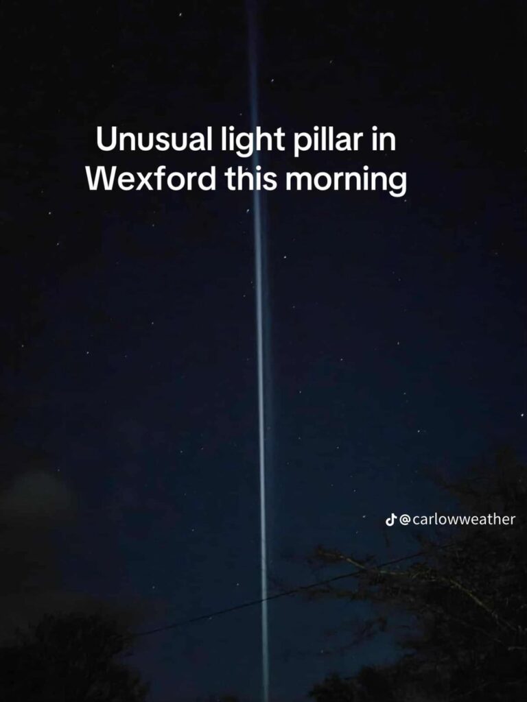 Beam of light that could be seen from the south of Ireland to the north of Ireland which is 300 miles between them “Time: 3/12/25 9:30 am. Location:Ireland