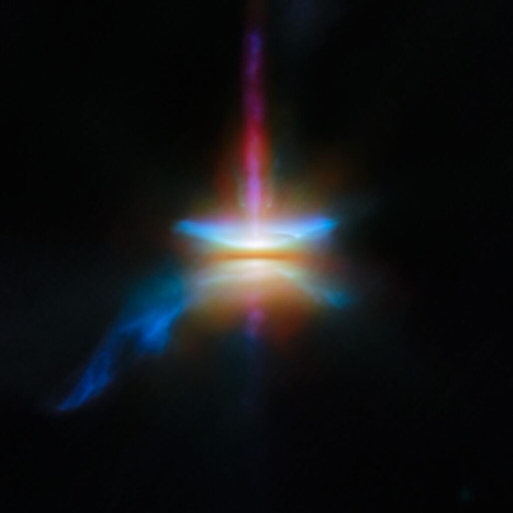 Webb image of HH 30, an edge-on protoplanetary disc that is surrounded by jets and a disc wind.