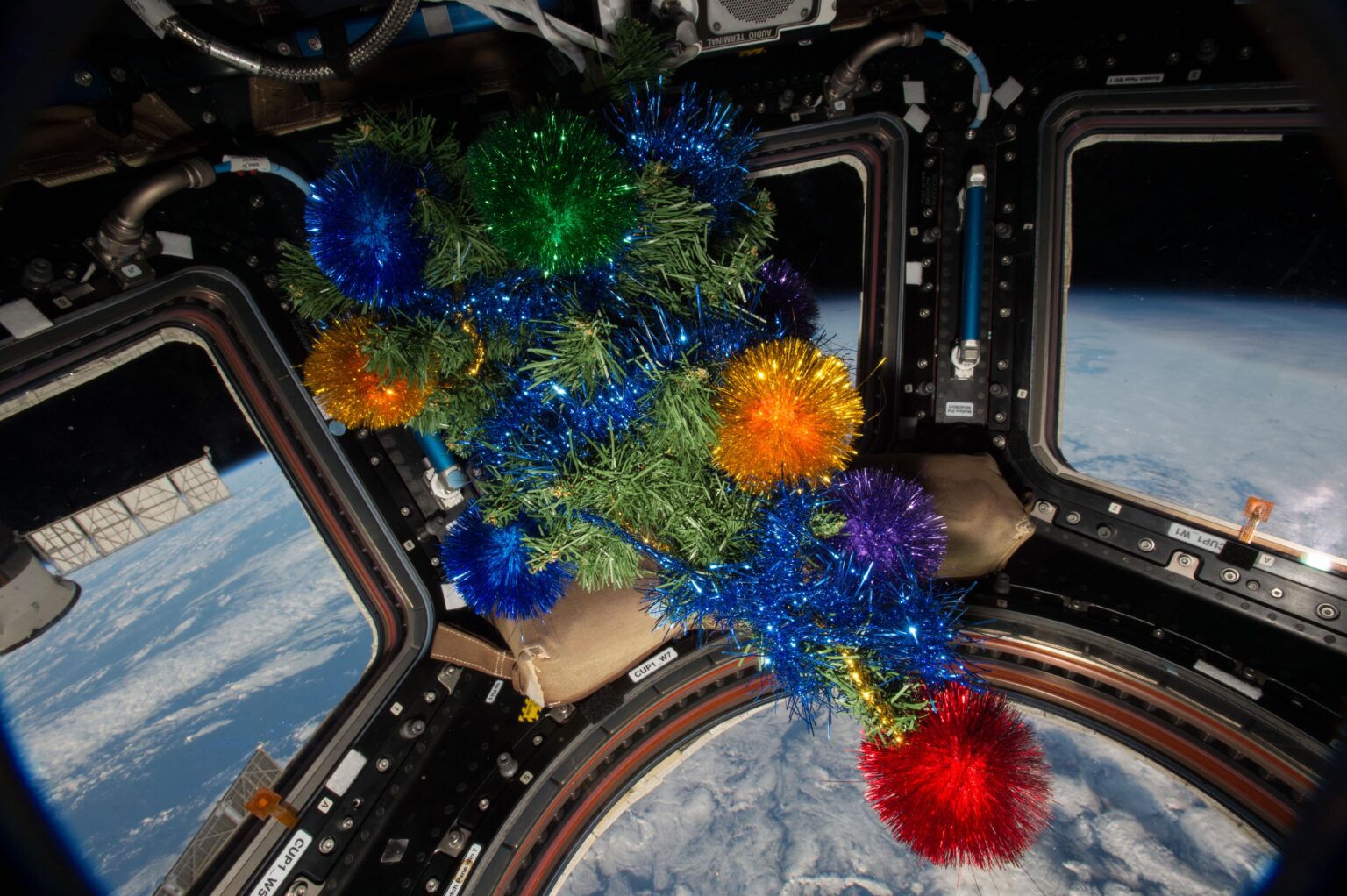A Christmas Tree in the International Space Station's Cupola in December 2015.