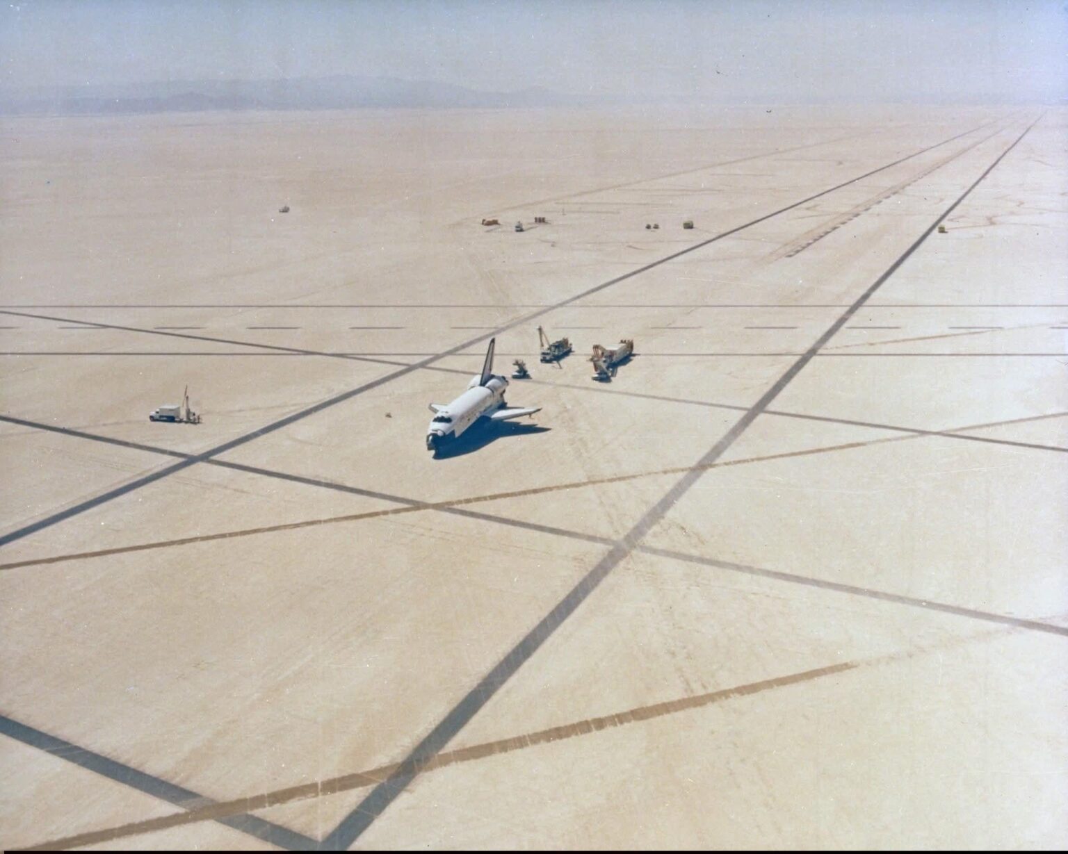 Space Shuttle Columbia safely returned to Earth on Air Force Base runway 23 after mission STS-1, 1981