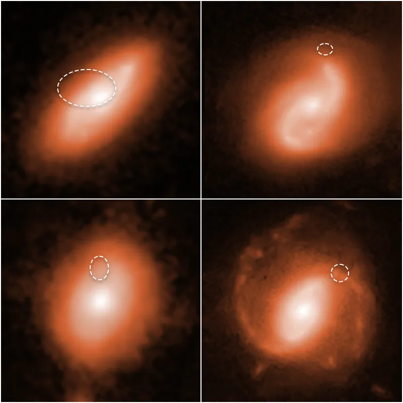 The location of four fast radio bursts (FRBs) in the arms of four spiral galaxies, as seen by the Hubble Space Telescope. Credit: NASA, ESA, A. Mannings (UC Santa Cruz), W. Fong (Northwestern), A. Pagan (STScI)