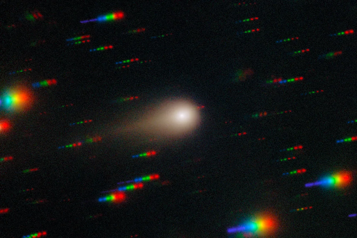 Comet 3I/ATLAS captured by the Gemini Multi-Object Spectrograph (GMOS) on Gemini South at Cerro Pachón in Chile, 27 August 2025. Image composed of exposures taken through red, green, blue and ultraviolet filters. Credit: International Gemini Observatory/NOIRLab/NSF/AURA/Shadow the Scientist. Image Processing: J. Miller & M. Rodriguez (International Gemini Observatory/NSF NOIRLab), T.A. Rector (University of Alaska Anchorage/NSF NOIRLab), M. Zamani (NSF NOIRLab)