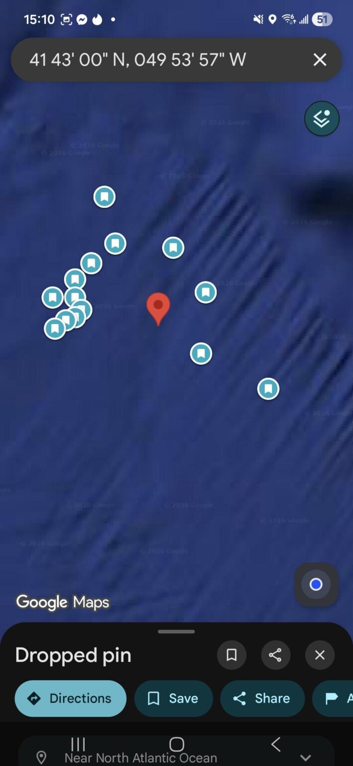 Possible Location of Atlantic Mobile UAP Printer - Followed over 4 days, displayed possible evasive maneuvers before disappearing