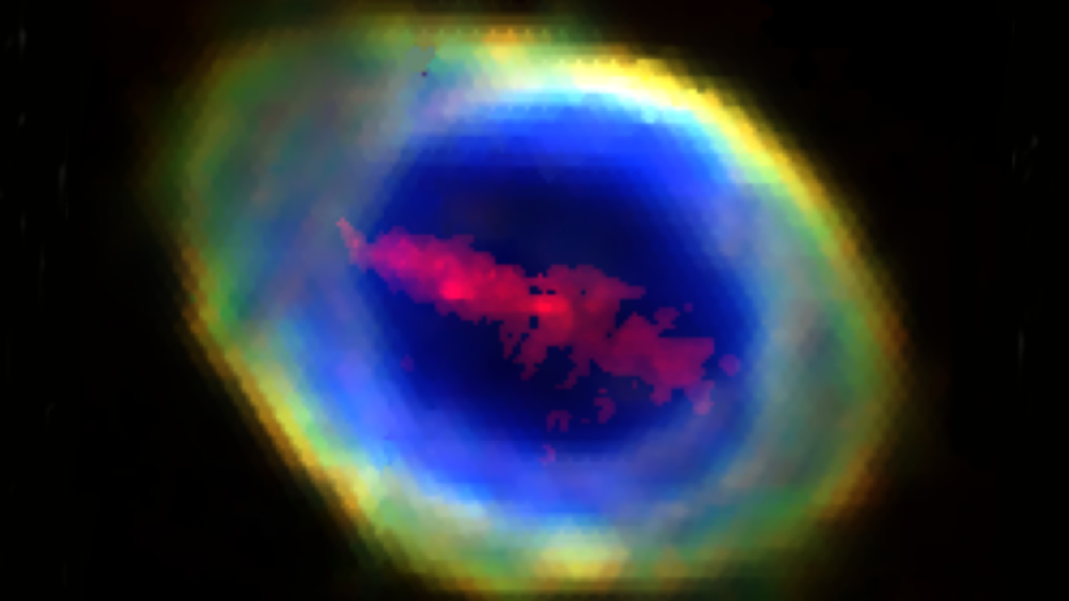 Astronomers discover an enormous iron bar in the famous Ring Nebula: ‘We definitely need to know more’ The planetary nebula known as the Ring Nebula with its central iron bar marked in red