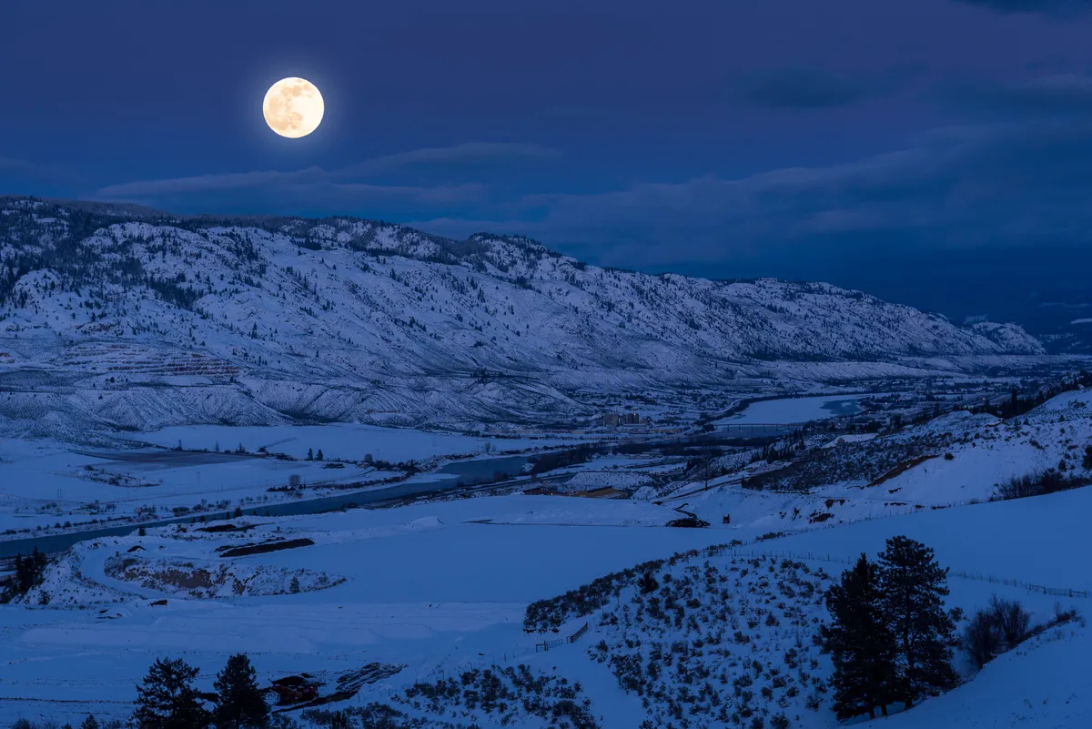 February's full Moon is known as the Snow Moon because February is one of the snowiest months in the Northern Hemisphere. Credit: Peter Olsen Photography / Getty Images