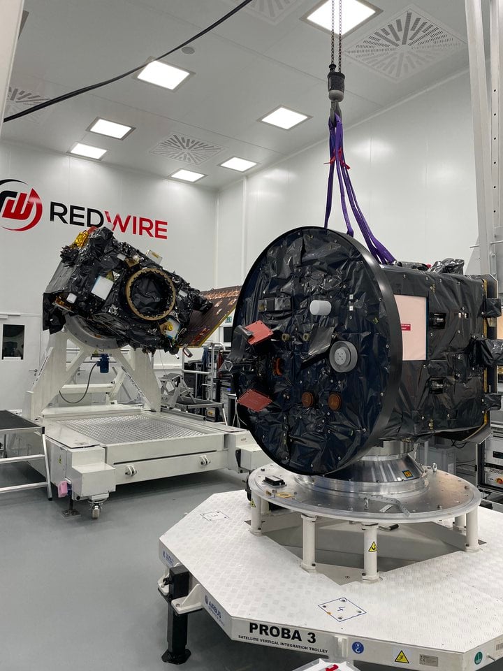 The two Proba-3 spacecraft in the lab on Earth. Credit: ESA/Redwire Space.