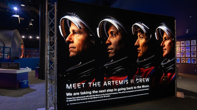 Photo of the Artemis II crew shown at the space center in Houston, Texas