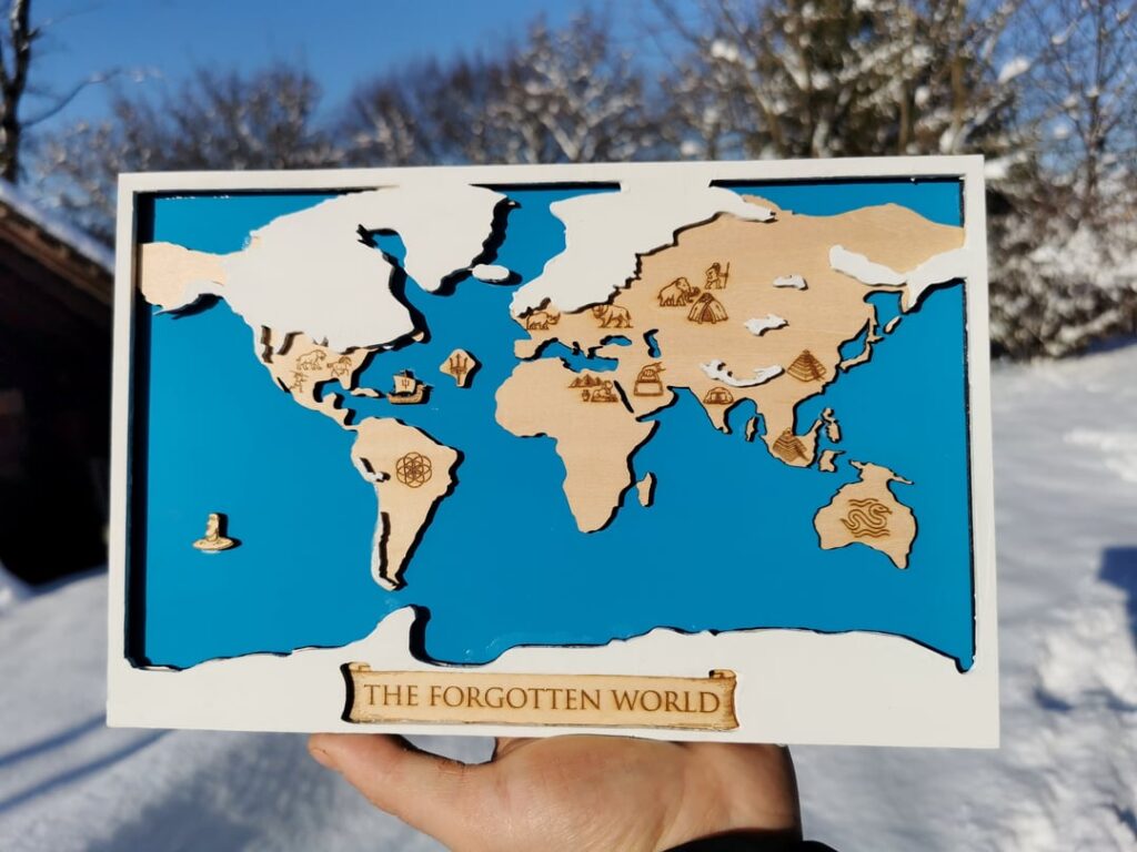 I thought I'd share a map I made of the world before the Younger Dryas. Made with plywood, hand-painted and hand-glued.