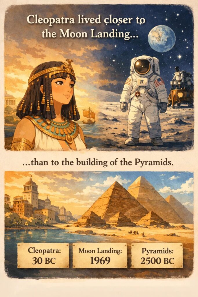 A reminder of how ancient the pyramids really are: Cleopatra vs the Moon landing.