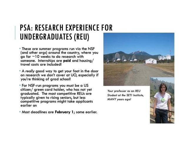 Astronomer here! Are you an undergraduate interested in astronomy (or know one) who wants to do a paid summer research internship? I put a couple slides together for my students listing how to find them! Bonus slide includes non-US citizen opportunities and ones abroad!