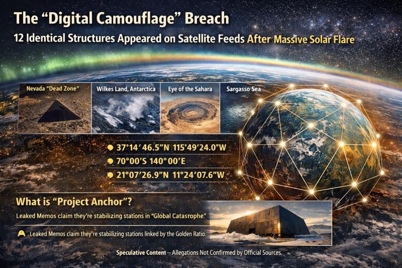 The Digital Camouflage Breach: 12 Identical Structures Spotted on Satellite After Solar Flare