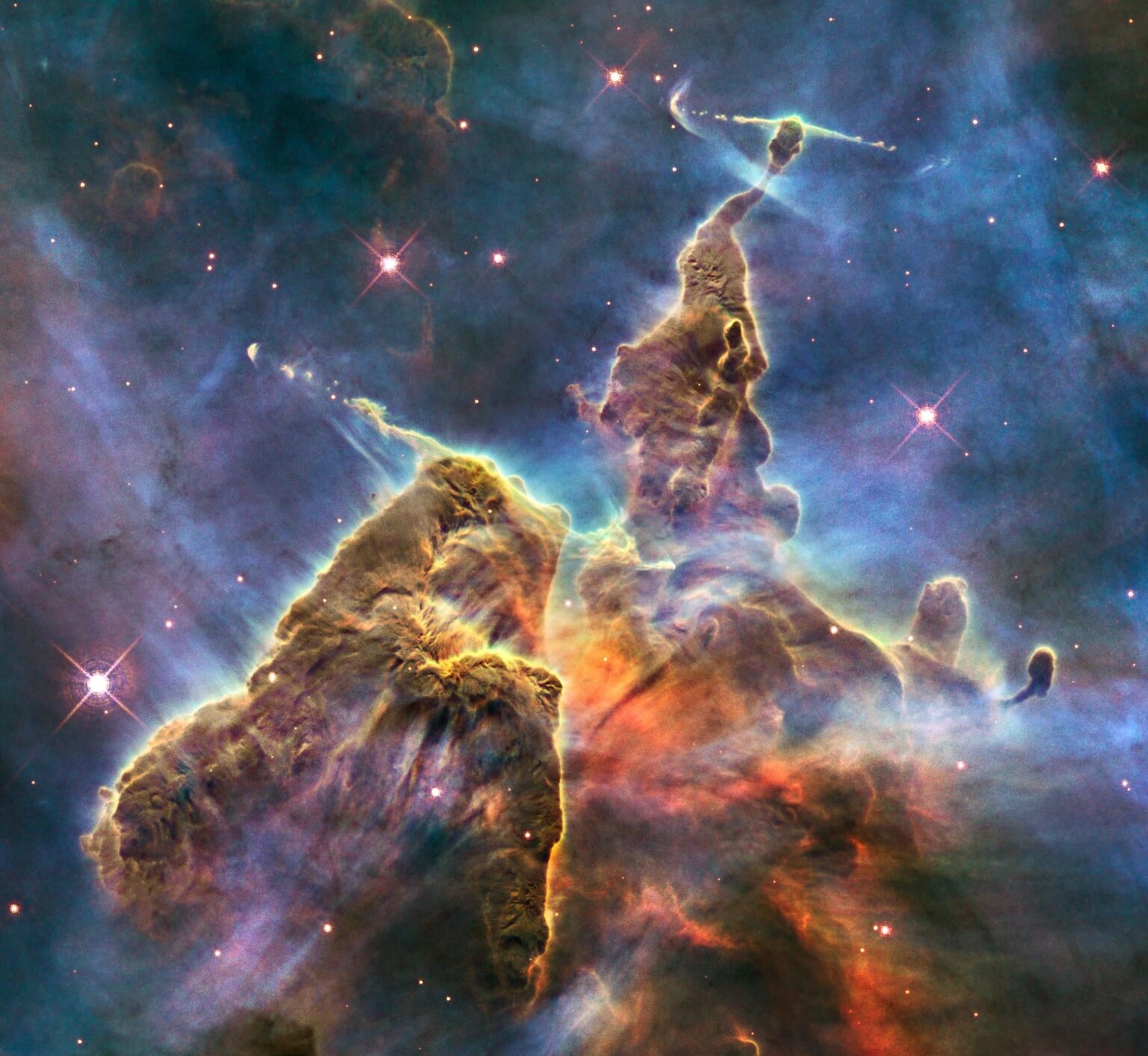 A small part of the Carina Nebula captured by Hubble: a massive star birth region