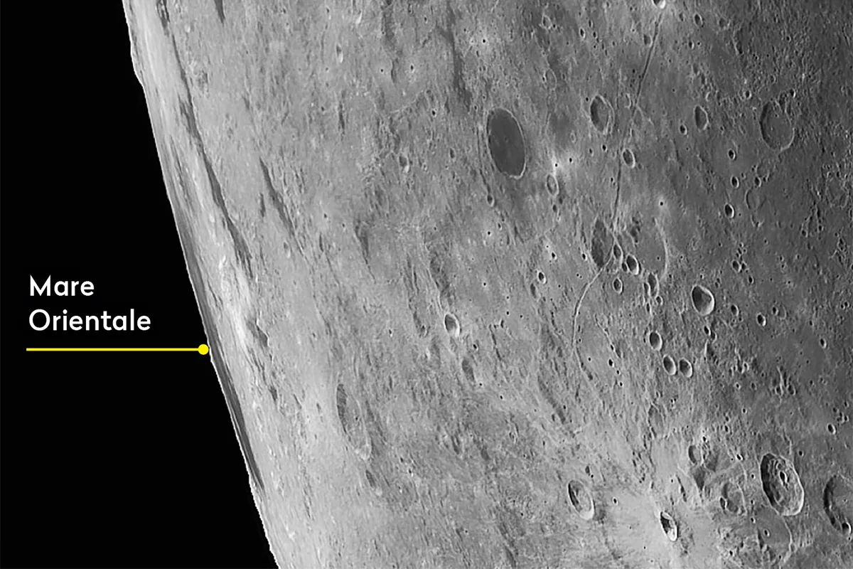 The Moon's Mare Orientale region can just about be seen from Earth, during lunar libration. Artemis II astronauts may get a face-on view. Credit: Pete Lawrence