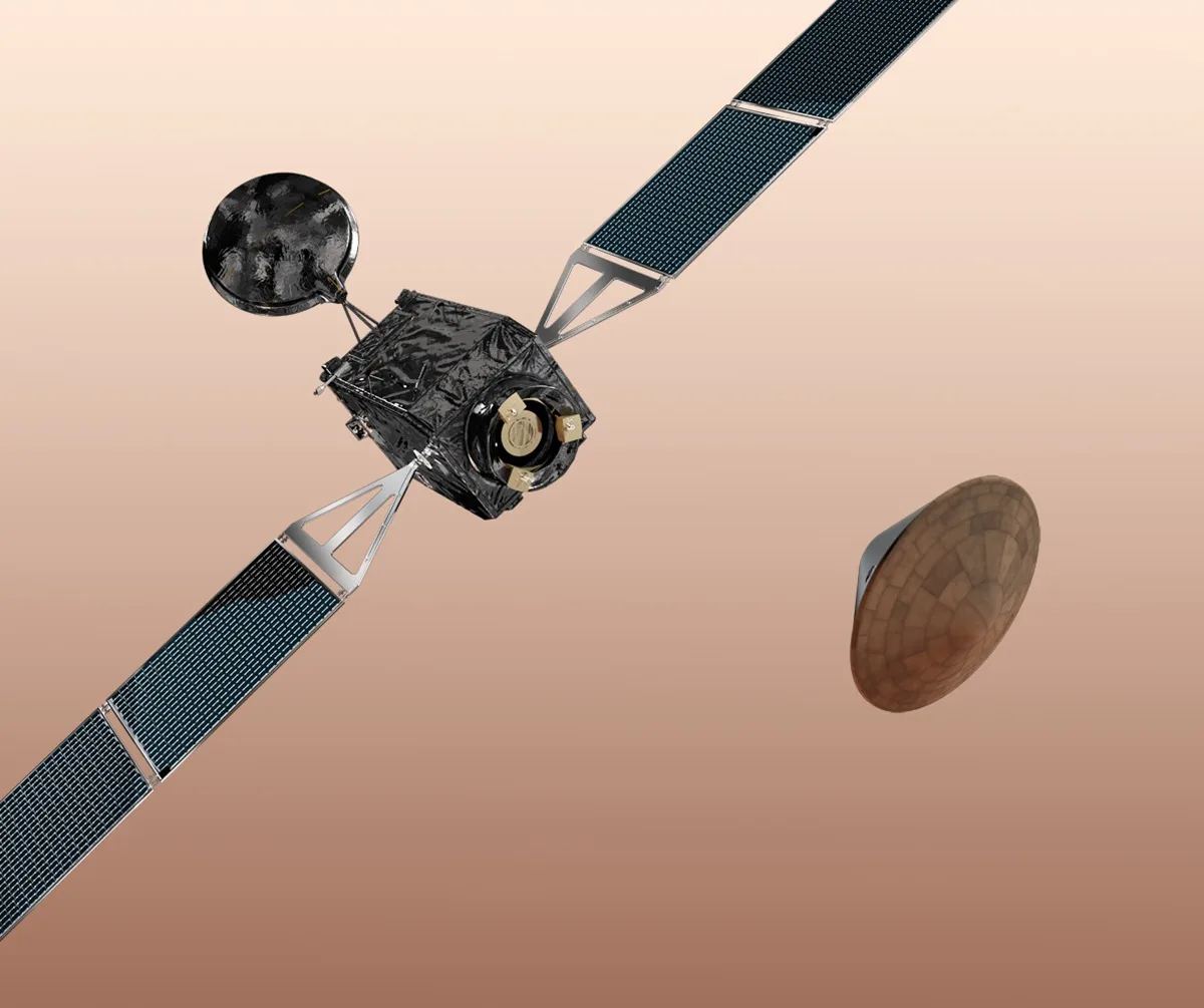 Artist's impression of the ill-fated Mars Schiaparelli spacecraft and lander. Credit: ESA/AOES Medialab