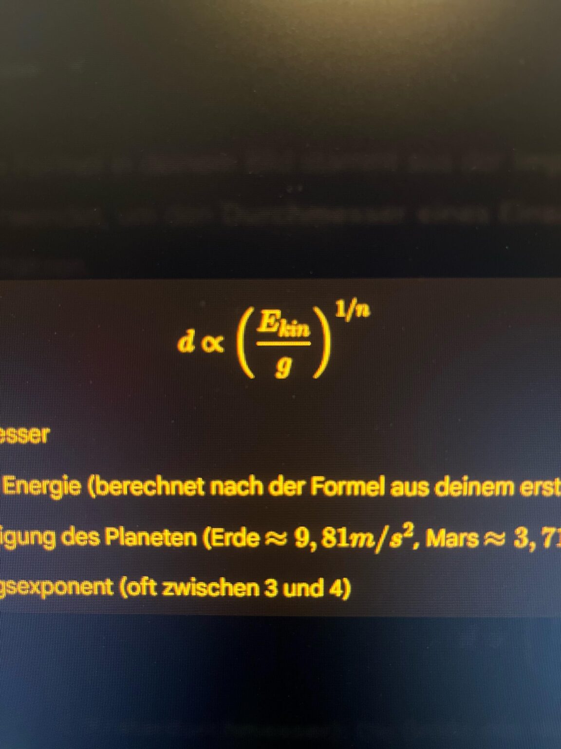 Formula for crater size on planets like mars?