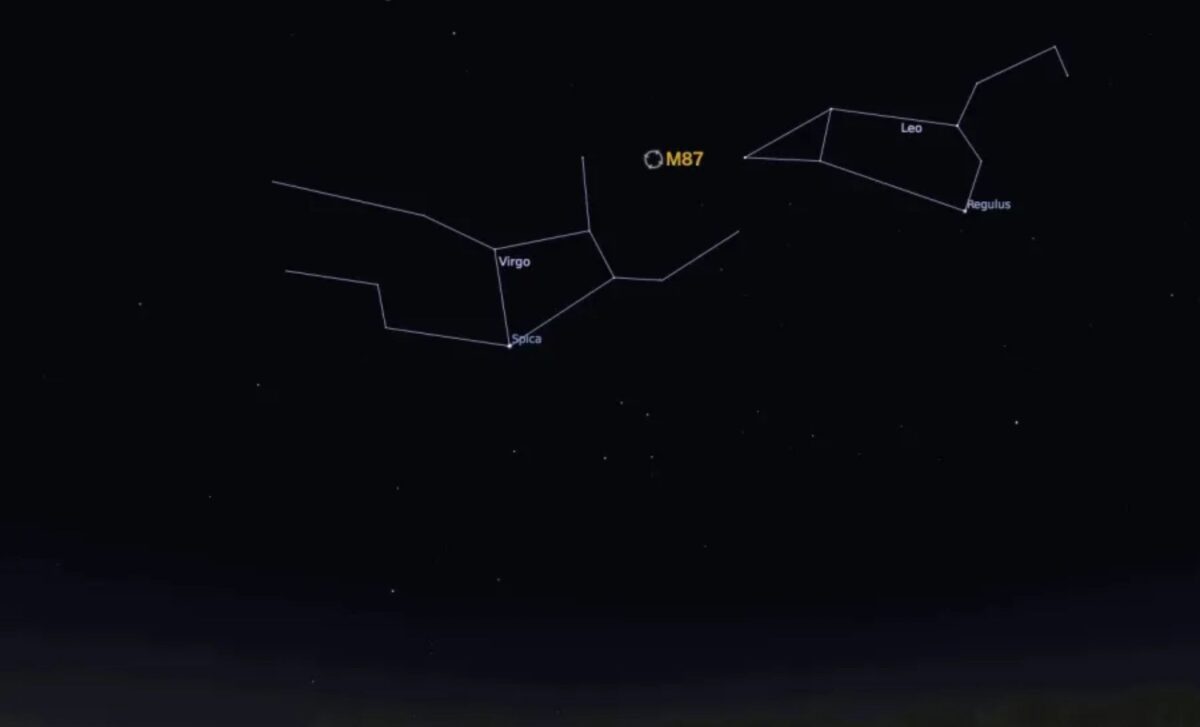 Star Chart For M87 Represents The View From Mid Northern Latitudes For The Given Month And Time. © Nasastellarium