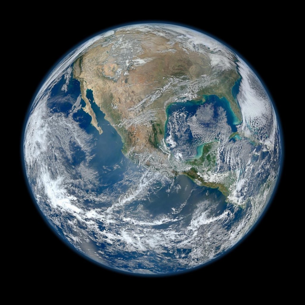 A composite image of the Earth from space, showing North America and the Western Hemisphere.