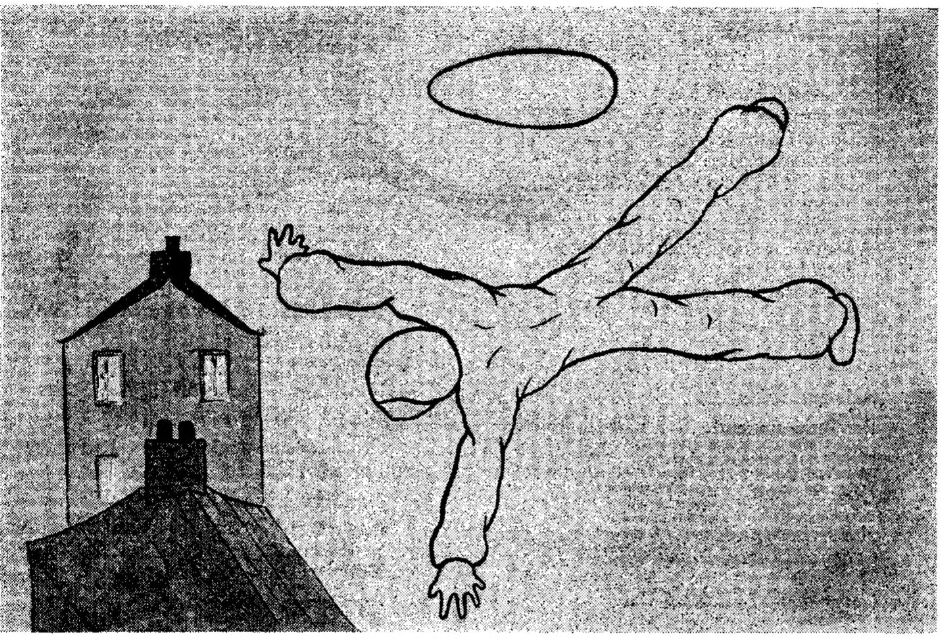 1977, Milford Haven, Wales - the witness Cyril John saw an egg shaped UAP and humanoid figure hovering together stationary in the air, for at least 25 minutes