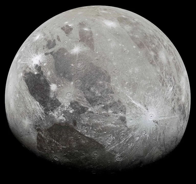 Jupiter’s icy moon Ganymede JUNO, 7 JUNE 2021 Image credit: NASA/JPL-Caltech/SwRI/MSSS/Kevin M. Gill