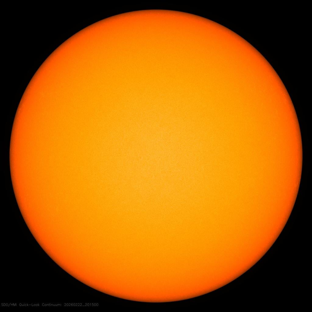 The Sun is officially spotless today! The sunspot number today, February 22nd, 2026 is 0. This is the first spotless day on the Sun since 2022