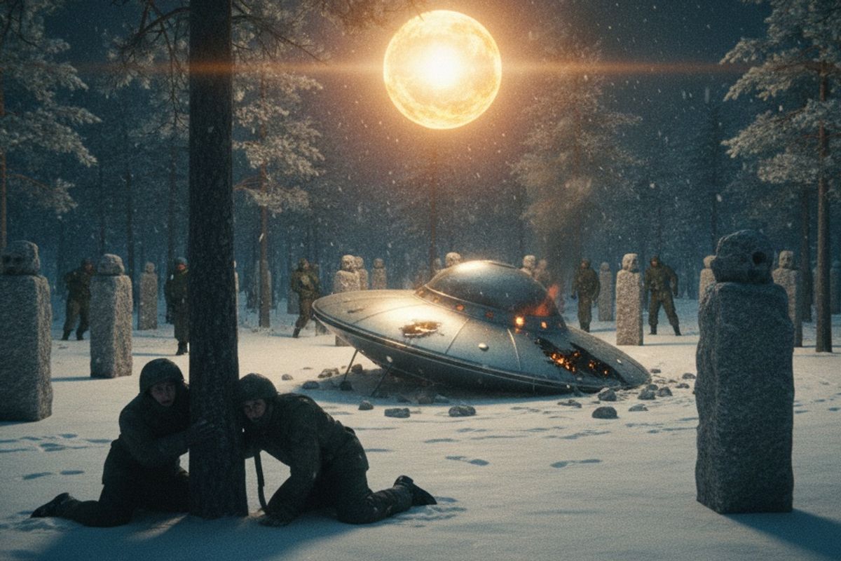 Remains of the UFO and the petrified troops were transferred to a secret scientific research institution