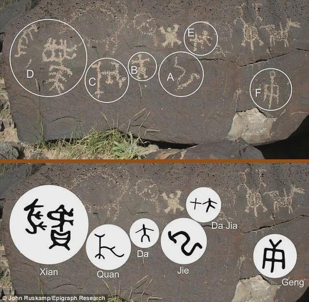 Did China discover AMERICA? Ancient Chinese script carved into rocks may prove Asians lived in New World 3,300 years ago!