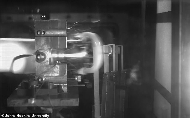 The impact (pictured) created pressures 24 times greater than those found in the Mariana Trench, but the bacteria sill survived 60 per cent of the time