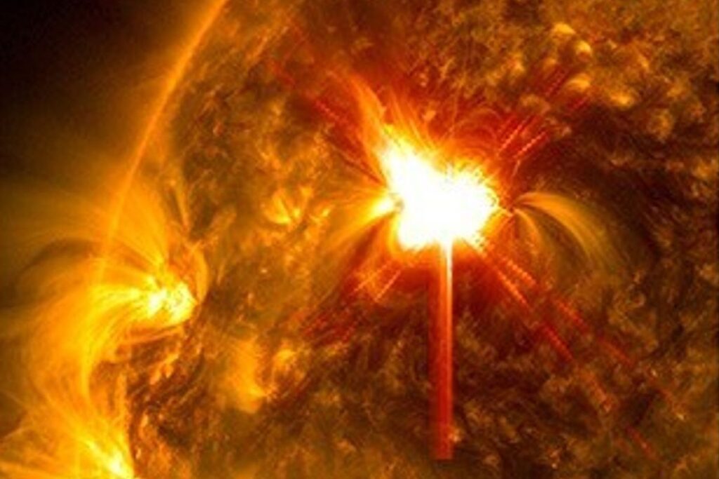 NASA Solar Dynamics Observatory image of an X2.8 solar flare that erupted from the Sun on 1 February 2026. Credit: NASA/SDO