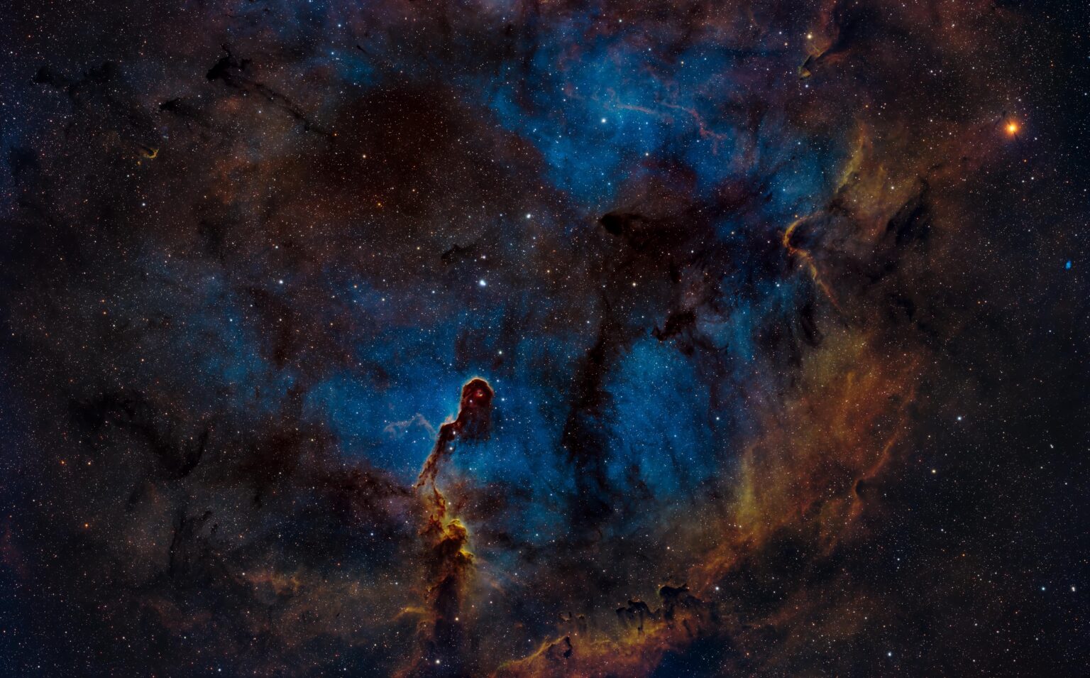 Elephant's Trunk Nebula (IC 1396A) in HSO with RGB Stars