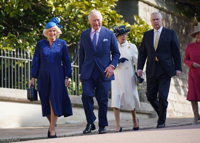 The King and Queen followed by the Duke of York on their way to church on Easter Sunday in 2023
