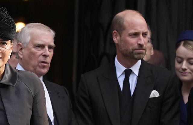 Andrew next to the Prince of Wales at the Duchess of Kent's funeral in September 2025