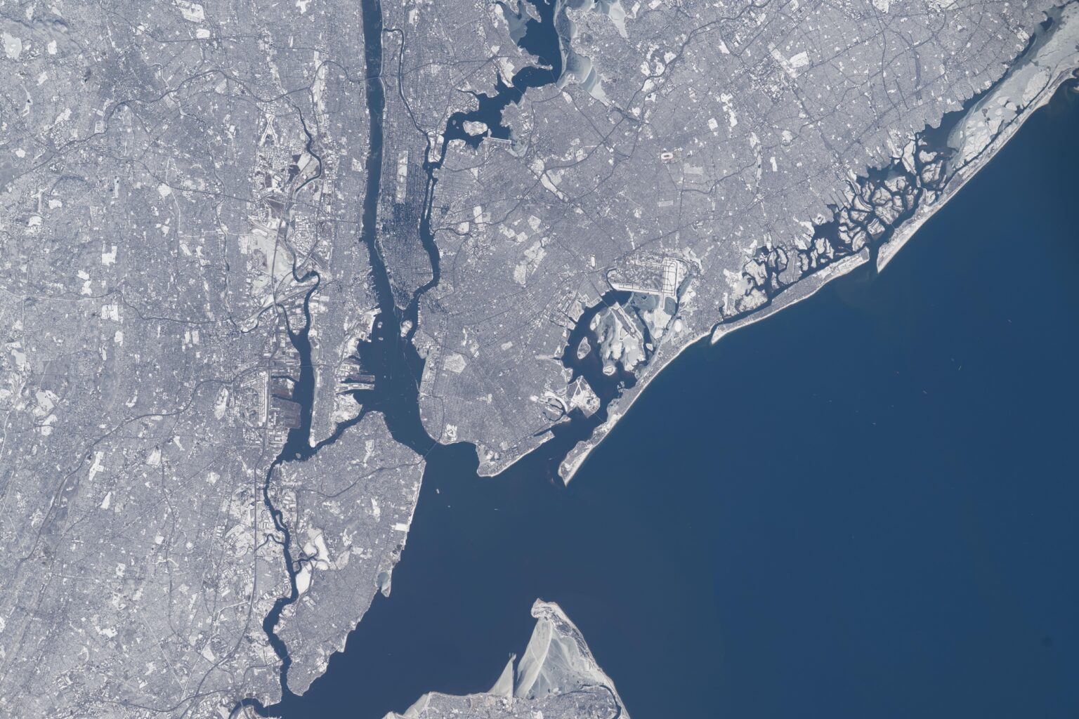 The wintry New York–Newark–Jersey City metropolitan area photographed from the ISS