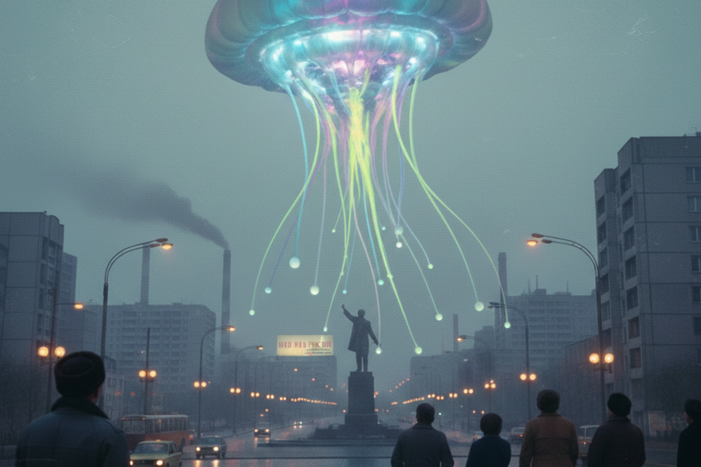 The UFO remained in the sky for more than an hour before vanishing