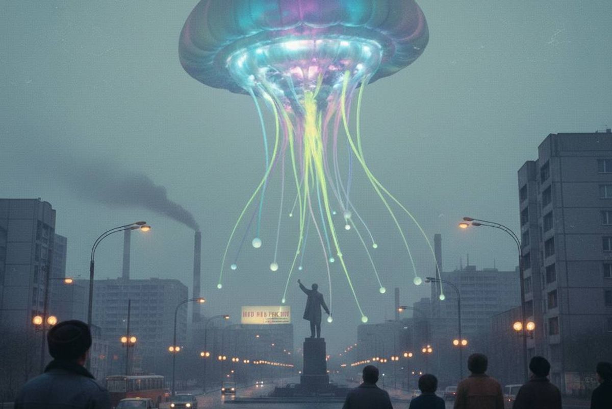 The UFO remained in the sky for more than an hour before vanishing