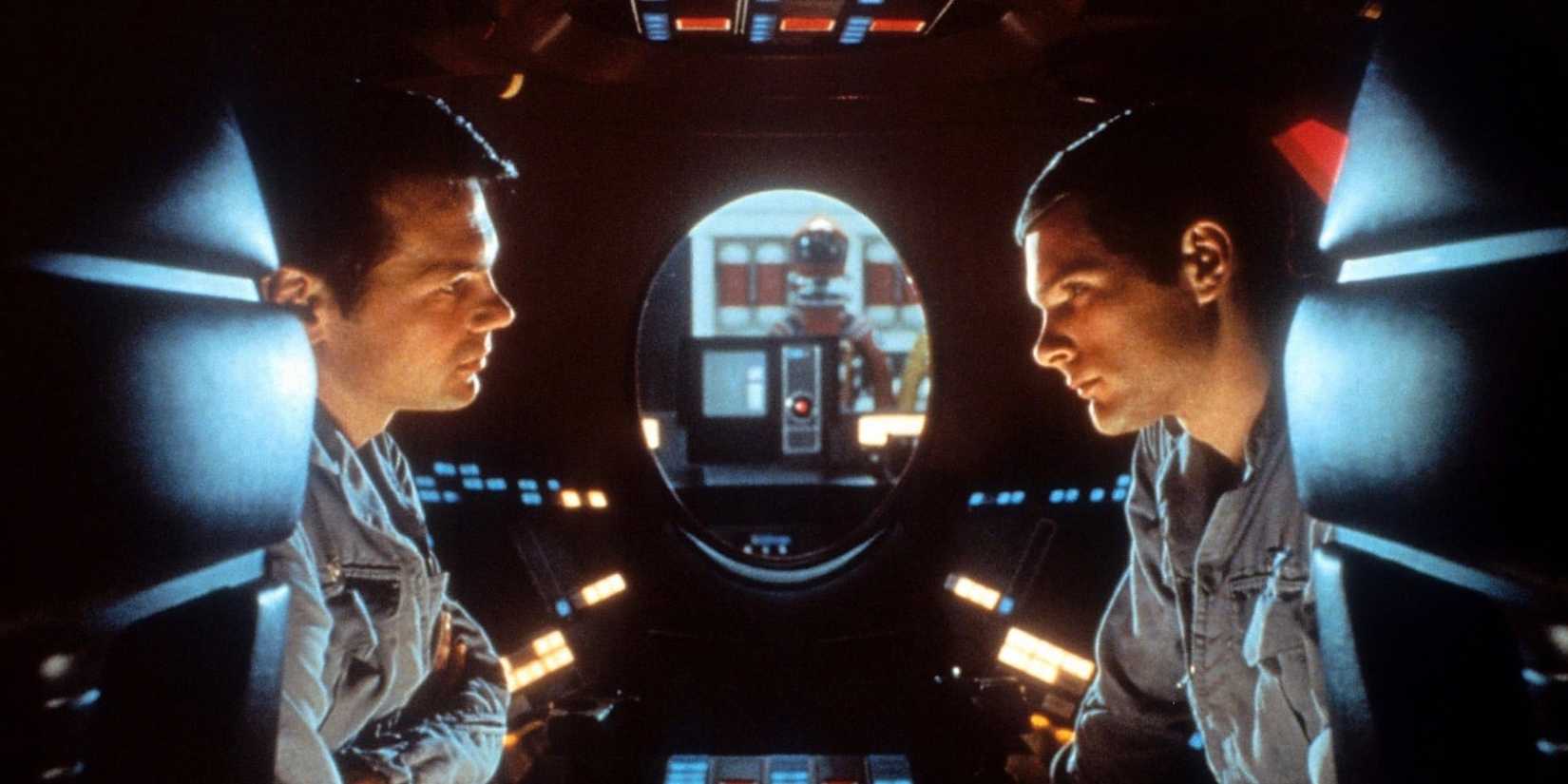 Two astronauts interact in 2001: A Space Odyssey