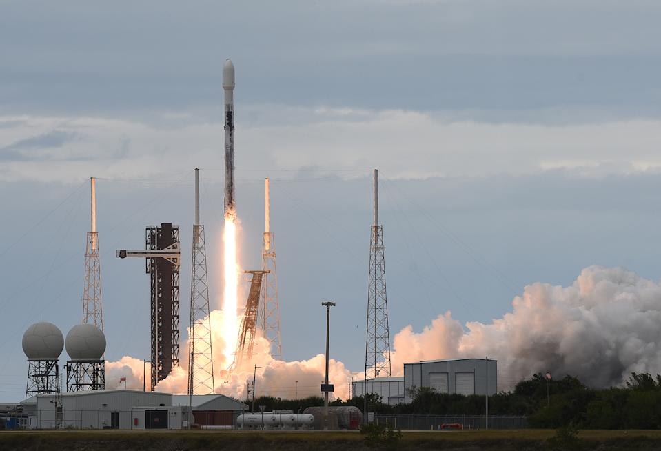 CAPE CANAVERAL, FLORIDA, UNITED STATES - DECEMBER 9: A SpaceX Falcon 9 rocket carrying a classified payload for the National Reconnaissance Office (NRO) launches from pad 40 at Cape Canaveral Space Force Station on December 9, 2025 in Cape Canaveral, Florida. This is the second NRO mission launched by SpaceX as part of the National Security Space Launch (NSSL) Phase 2 contract awarded in August 2020. (Photo by Paul Hennesy/Anadolu via Getty Images)