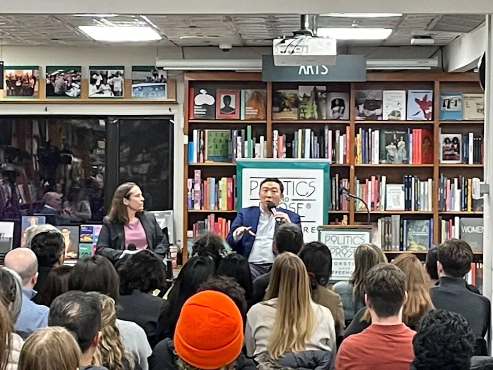 Former Democratic presidential nominee hopeful Andrew Yang at Politics & Prose Bookstore in northwest DC. / X